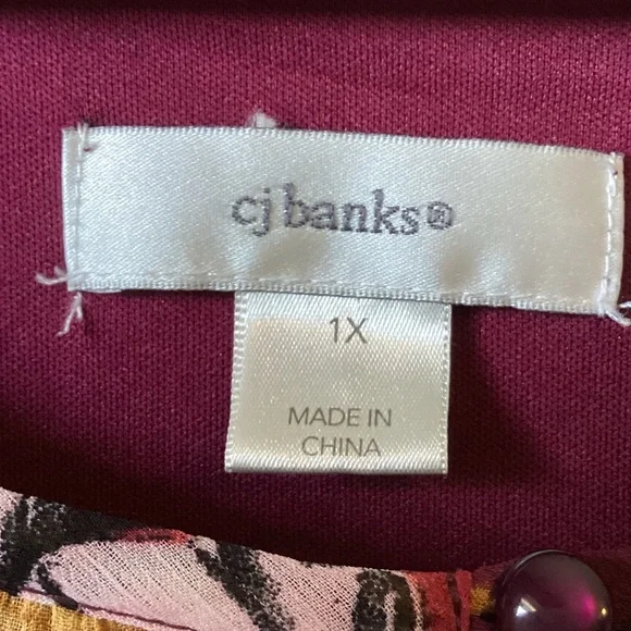 CJ Banks Floral Sleeveless Top in Burgundy and Mustard Size 1X - Picture 7 of 8